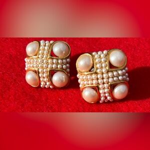 Napier Gold and Pearl Cluster Earrings